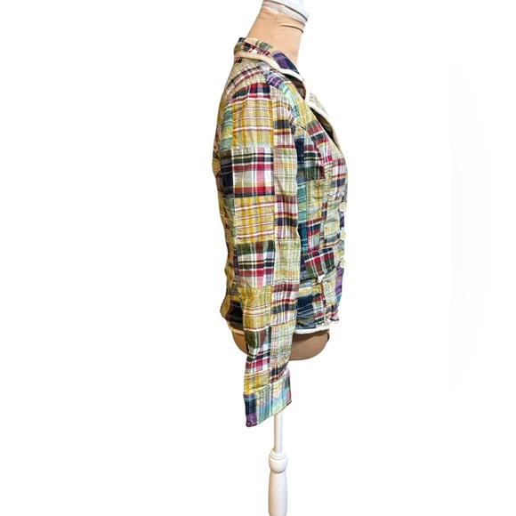 Bill Blass Jeans vintage madras plaid patchwork blazer L - Picture 4 of 8